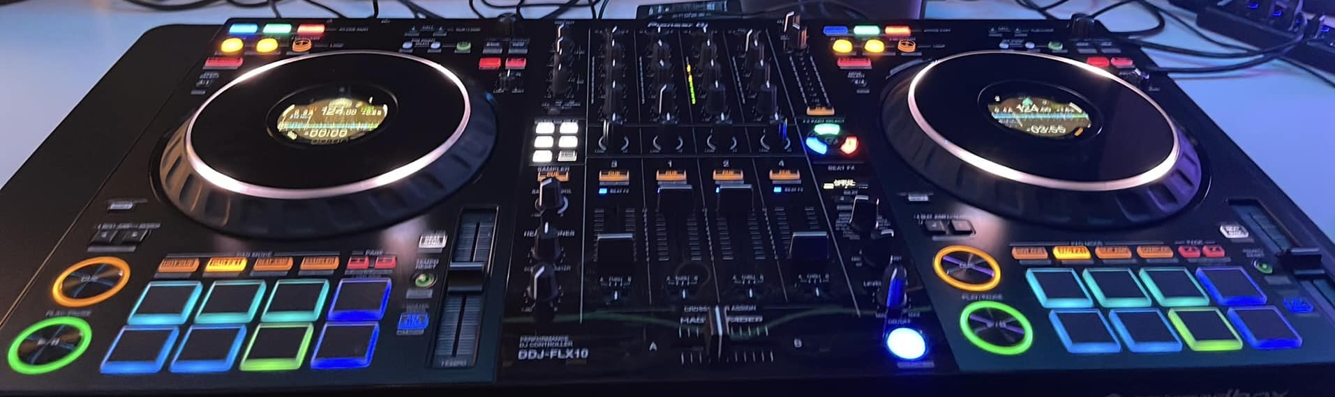 Close-up of DJ controller setup