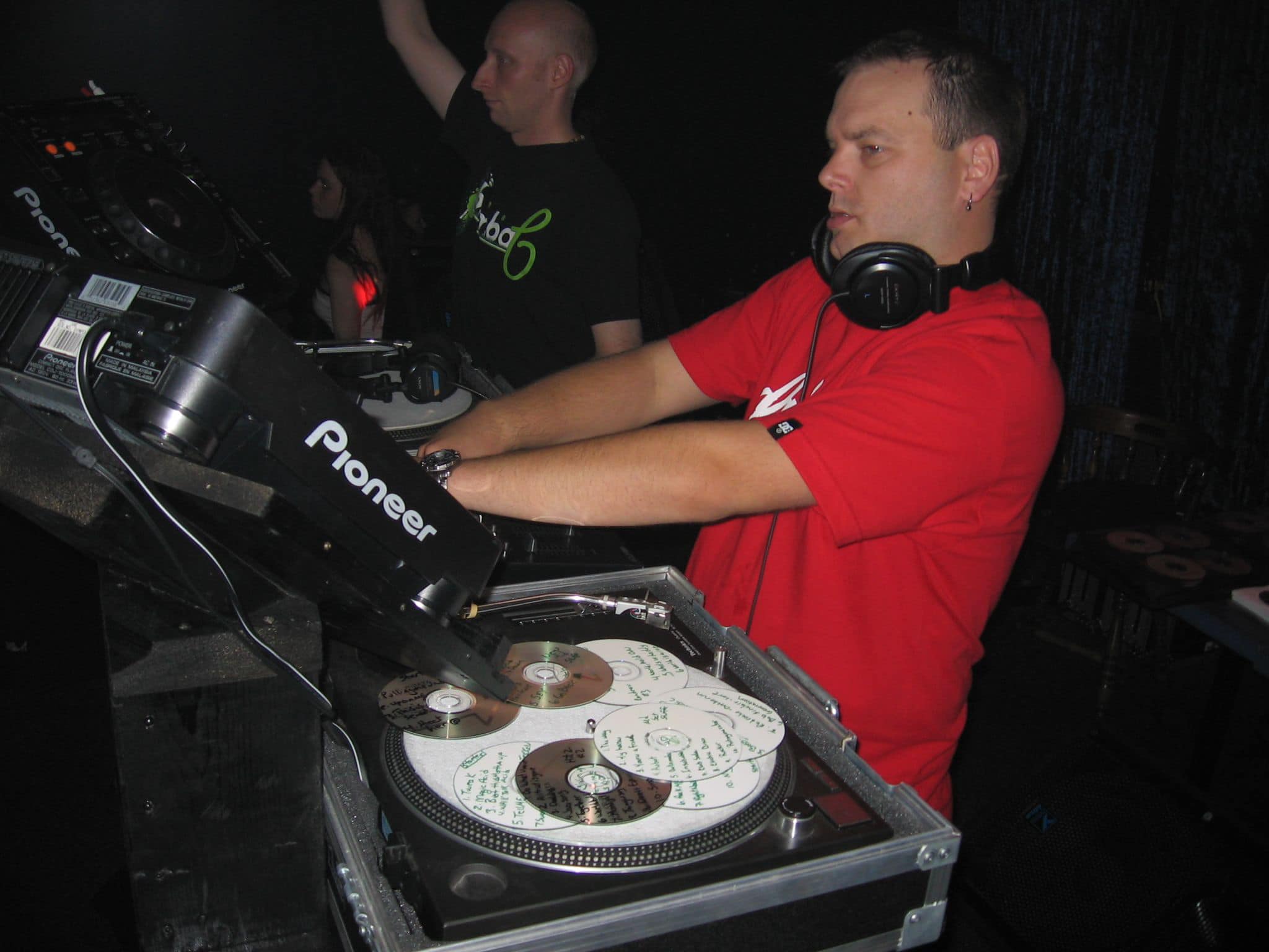 DJ Terry Bevvan mixing at Pioneer decks